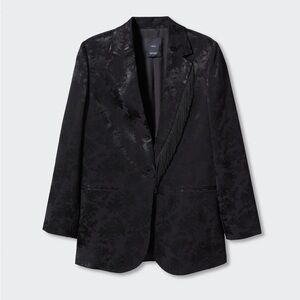 Mango Jacquard Satin Fringe Blazer